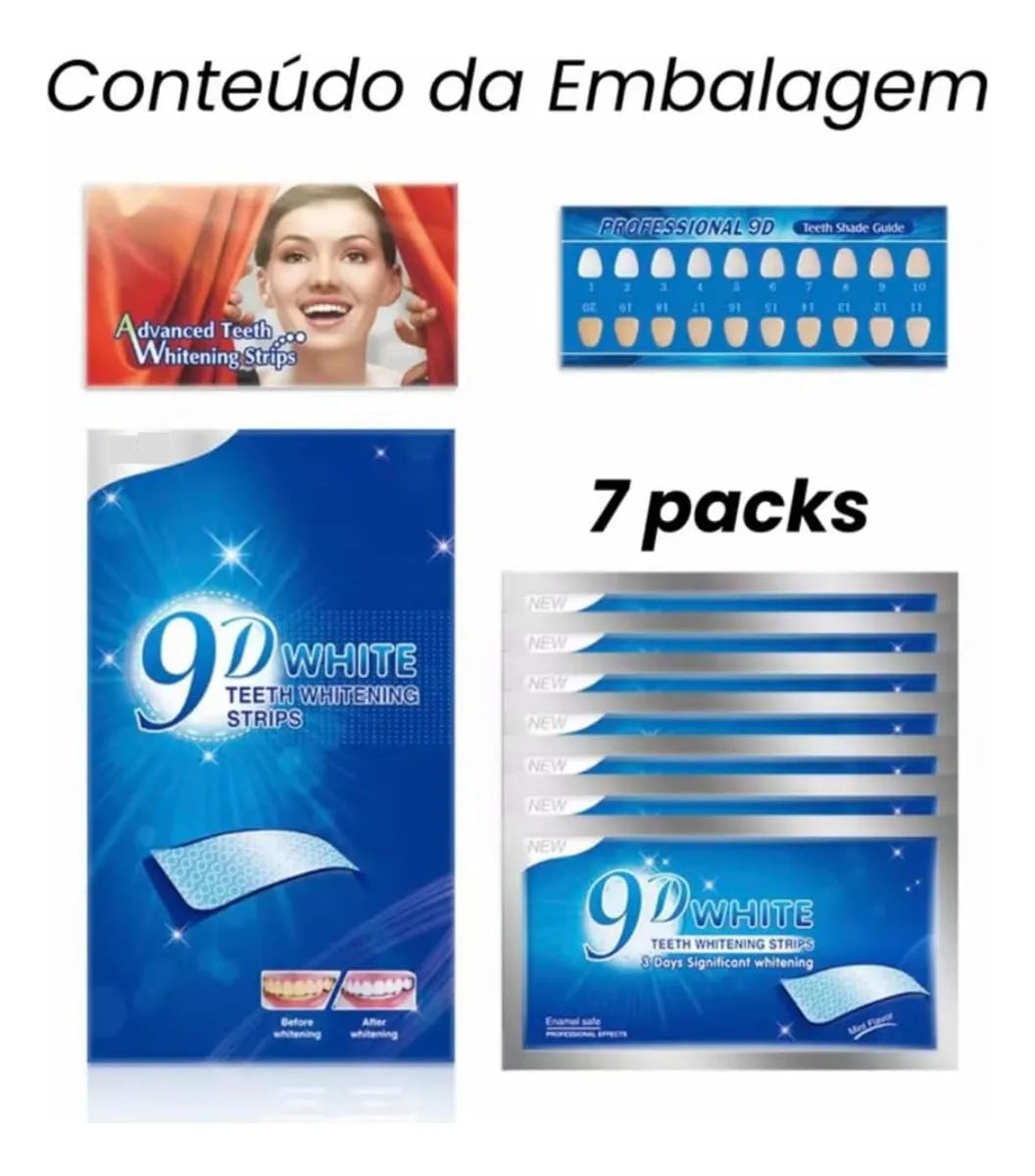 Fitas Clareadoras 9D White Sorriso Brilhante 14 fitas em 7 Saches - U Urbaneco Cosmetic